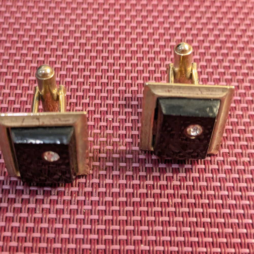 Gold Tone Rhinestone Cuff Links
